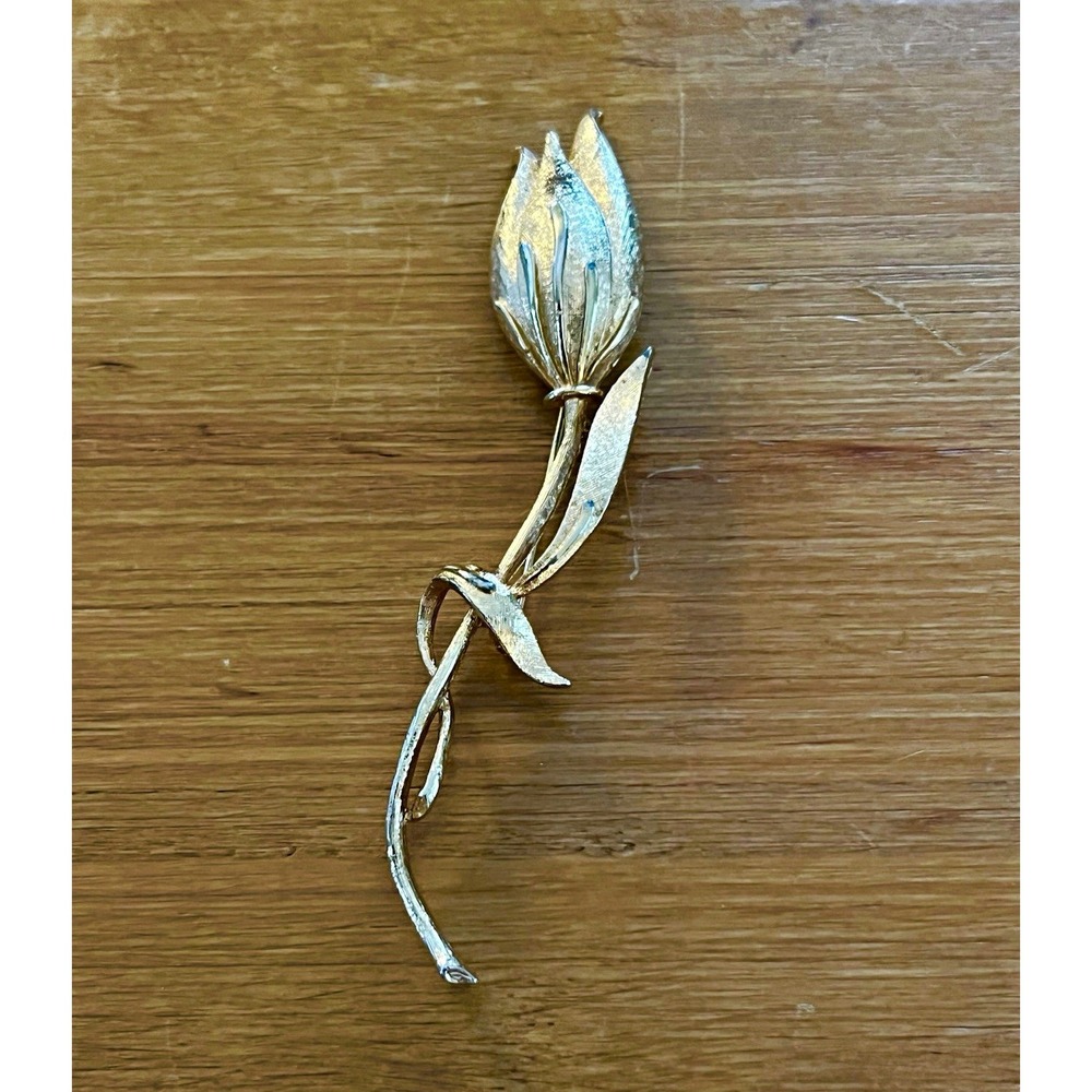 Vintage Coro Gold Tone Tulip Flower Brooch Pin 4.5" Floral Statement Jewelry